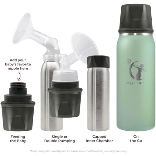 CERES CHILL OG Breastmilk Chiller & Warmer – 12–34oz Portable Breast Milk Cooler, Storage & Baby Bottle for Travel, Work or On-The-Go – Pump Compatible Container – La Vie En Rose Gold