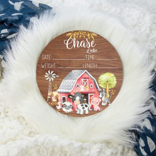 Farm Birth Stat Sign, Round Wood Birth Stat Sign, Farm Animal Birth Stat Sign, Barn Farm Nursery Sign, Personalized Birth Stat Sign, C1