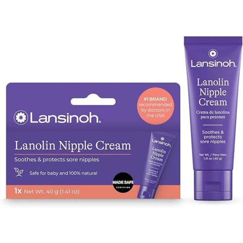 Lansinoh Lanolin Nipple Cream Safe for Breastfeeding Baby, 100% Natural Nipple Butter, Breastfeeding Essentials for Postpartum Moms, 1.41 Ounces