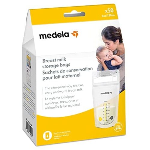Medela Breastmilk Storage Bags Ready to Use Breast Milk Storing Bags for Breastfeeding Self Standing Bag Space Saving Flat Profile Hygienically PreSealed 6 Ounce, White, 50 Count