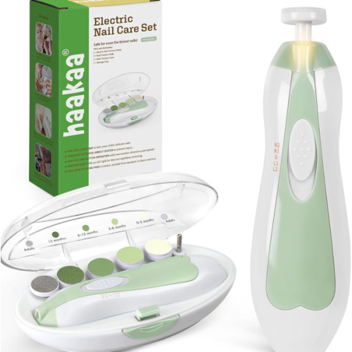 Amazon.com : haakaa Baby Nail File Electric Baby Nail Care Set with LED Light, Baby Nail Clippers for Newborn/Infants/Adults Toenails and Fingernails, 6 Replacement Heads & Storage Case, Green : Baby