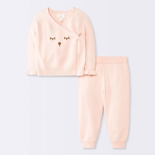 Baby Girls' 2pc Bear Face Sweater and Leggings Set - Cloud Island™ Pink 0-3M