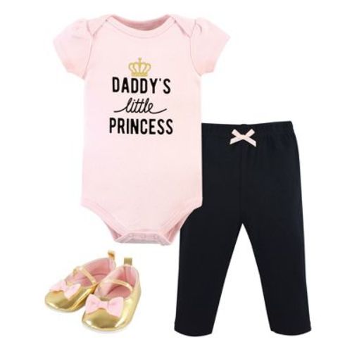 Hudson Baby Infant Girl Cotton Bodysuit, Pant And Shoe Set, Daddys Little Princess, 6-9 Months