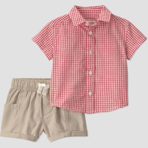Little Planet by Carter's Baby Boys' Organic 2pc Gingham Woven Set - Red 9M