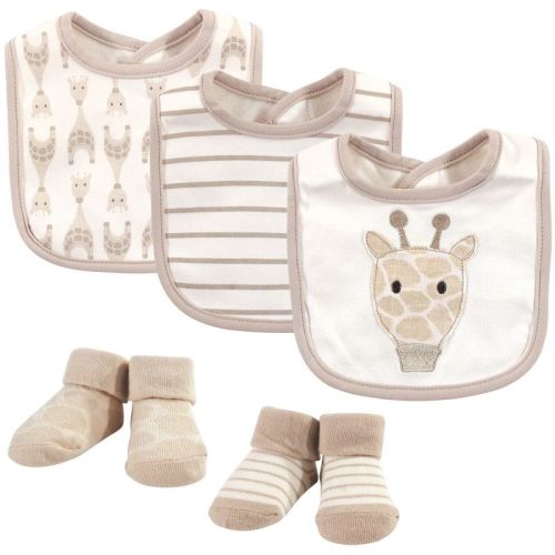 Hudson Baby Infant Cotton Bib And Sock Set 5pk, Giraffe, One Size