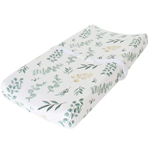 LifeTree Diaper Changing Pad Cover for Boys Girls - Soft Muslin Fitted Changing Table Sheets - 16"x32" Bamboo Cotton Blend - Eucalyptus Print