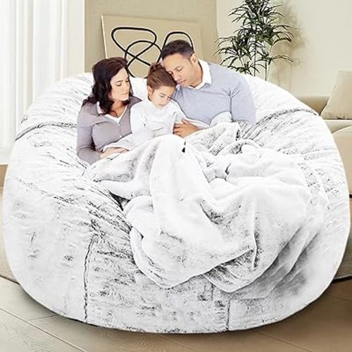 Bean Bag Chair Cover for Kids Adults Without Filling Comfy Giant Round Lazy Sofa Covers for Bedroom Living Room, 7FT, Dusty White