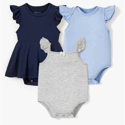 PATPAT Baby Girl Bodysuits - Soft Bamboo Viscose - Flutter Sleeves Cute Dress - Newborn Infant Summer Clothes - 3 Pack