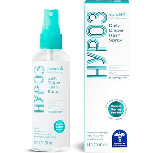 Munchkin® HYP03™ Diaper Rash Hypochlorous Acid Spray for Face and Body, Removes Rash-Causing Germs and Helps Promote Healing, Gentle for Sensitive & Eczema-Prone Skin, 3.4oz Mess-Free Spray