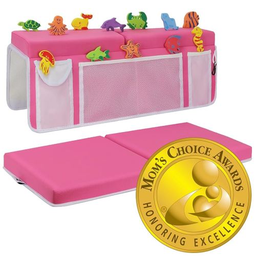 Supa Ant Baby Bath Kneeler and Elbow Rest Pad Set - The Only Certified Extra Thick Bathtub Kneeler with Built-in 5 Pockets Organizer (8-Suction Cup) Bath Kneeling Pad for Bathing Baby (Pink)