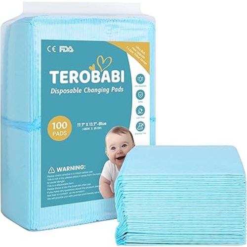 Disposable Changing Pads for Baby, 100 Pack 17.5"x13.5" Ultra Absorbency Diaper Changing Pad Liners, Baby Breathable Disposable Underpads Bed Pads Incontinence Pads, Leak-Proof Portable Baby Pads,Blue