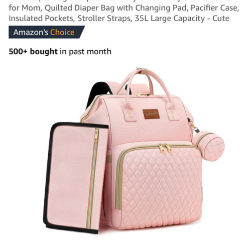 Pink Diaper Bag Backpack for Baby Girls - Baby Shower Gifts for Mom, Quilted Diaper Bag with Changing Pad, Pacifier Case, Insulated Pockets, Stroller Straps, 35L Large Capacity - Cute