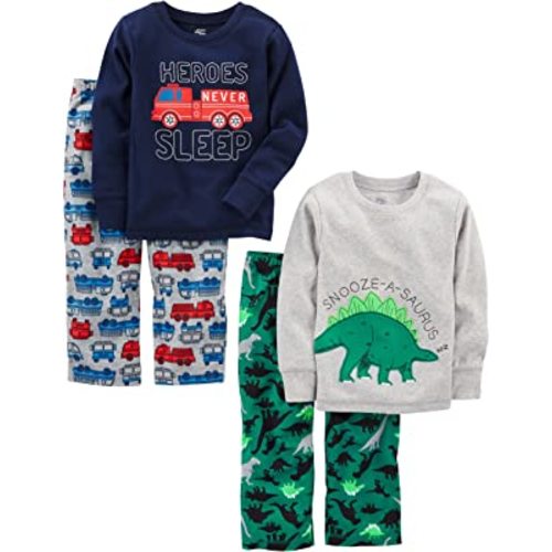 Simple Joys by Carter's Boys and Toddlers' 4-Piece Pajama Set (Cotton Top & Fleece Bottom)