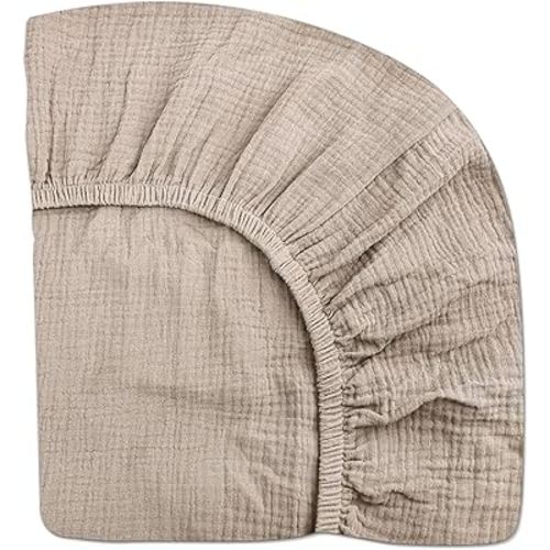 Crib Sheets for Boys Girl, Fitted Baby Toddler Bed Sheets 28" x 52", Neutral Muslin Cotton Crib Mattress Sheet with Boho Style, Soft and Breathable Comfort (Beige)
