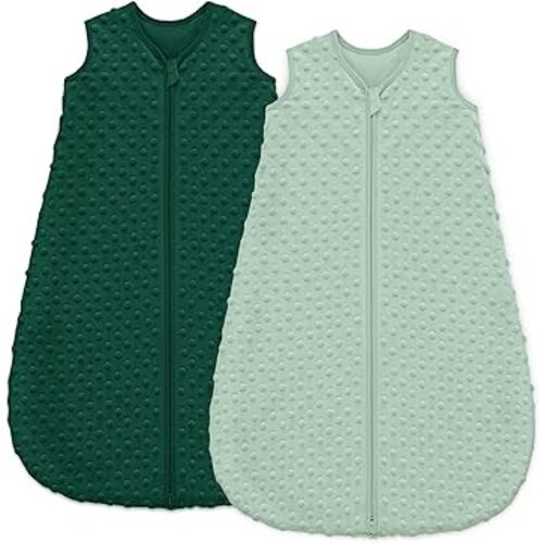 Fleece Baby Sleep Sack 0-6 Months with Plush Dots 1.5 Tog Baby Wearable Blanket with 2-Way Zipper Warm Sleeping Sack for Toddler Infant Newborn - Small, Forest Green