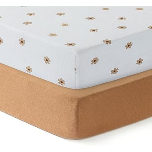 Pack n Play Sheets,Mini Crib Mattress Sheets Boys,Girls,Pack and Play Sheets,2Pack,100% Cotton Crib Sheet,Pack n Play Sheets,24x38 Mini Crib Sheets | Brown, Flowers