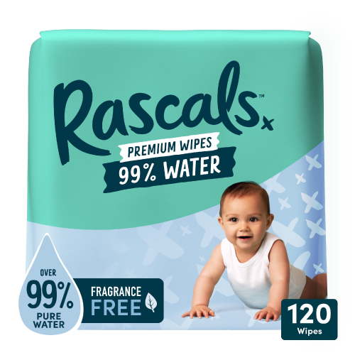 Rascals 99% Water Premium Baby Wipes, 120 Count (Select for More Options)
