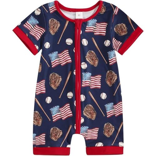 FIOMVA 4th of July Baby Boy Girl Outfits Toddler Baseball Outfit Newborn Romper Infant Jumpsuit American Flag Clothes