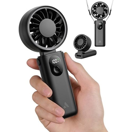 Aecooly Mighty Portable Handheld Fan | 20H Max Cooling Time | 3 Flexible Modes | 5 Speeds Wind | Battery Level Display | USB Rechargeable Mini Personal Battery Powered, Gifts for Women, Travel -Black