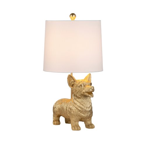 Gold Resin Corgi Dog Table Lamp with Linen Shade