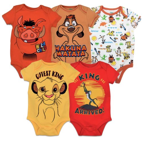 Disney Mickey Mouse Lion King Pixar Winnie the Pooh Disney Classics Donald Duck Pluto Minnie Mouse Baby 5 Pack Bodysuits Newborn to Infant