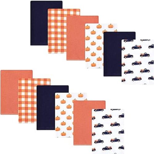 Hudson Baby Unisex Baby Cotton Flannel Burp Cloths Bundle, Pumpkin Truck, One Size