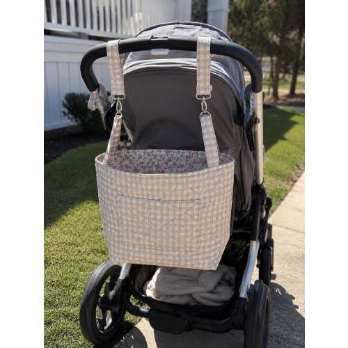 Beige Gingham Detachable Stroller Bag | Quilted Stroller Organizer Caddy | Baby Stroller Storage | Baby Shower Gift for Mom