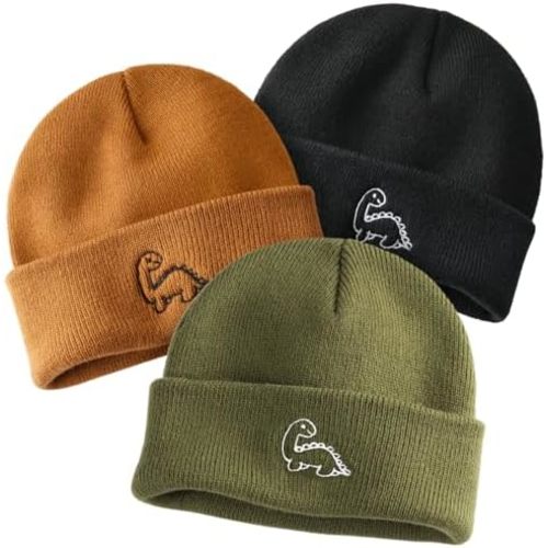FURTALK Toddler Beanie Cute Dinosaur Pattern Winter Hat Knit Boys Girls Warm Baby Embroidered Beanies Cap for 0-3 Years