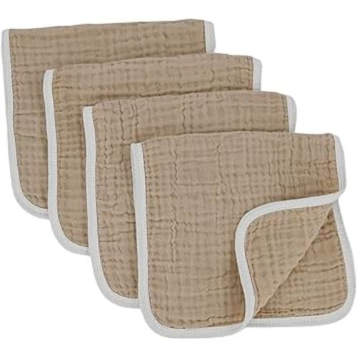 Synrroe Muslin Burp Cloths Large 20 by 10 Inches 100% Cotton 6 Layers Extra Absorbent and Soft 4 Pack Brown