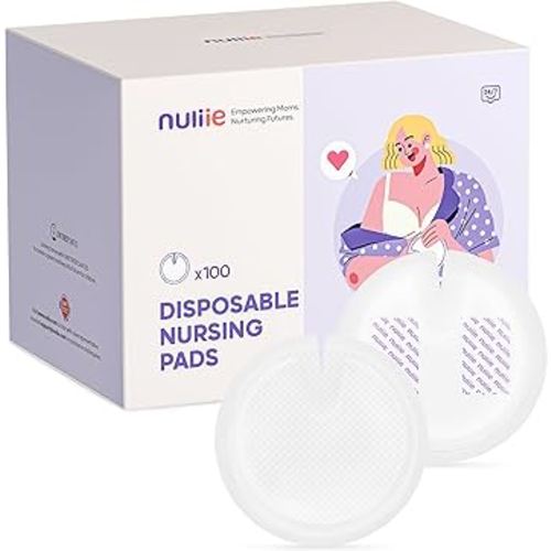 Nuliie Super Absorbent & Featherlight Disposable Nursing Pad, Stay Dry, Soft & Breathable Breast Pad for Leaking Milk, Leakproof, Individually Packaged Breastfeeding Essentials for Moms (100 Count)