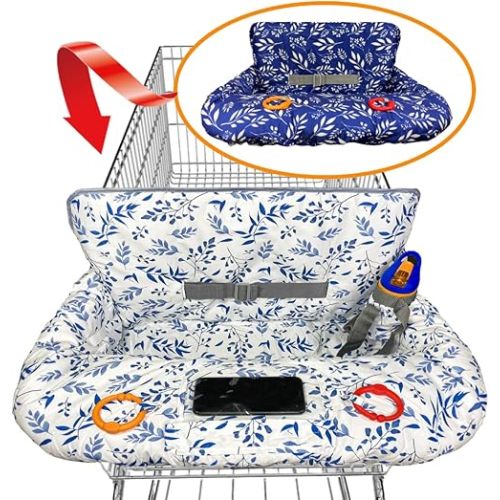 Shopping Cart Cover for Baby Grocery Cart Cover for Baby boy and Baby Girl, High Chair Cover for Baby and Toddler, Baby Registry Gift - Waterproof - Extra Large - Cotton - Double Sided (deep Blue)