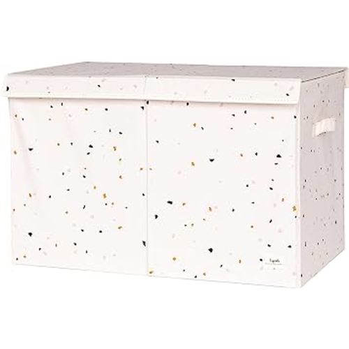 3 Sprouts Recycled Fabric Folding Chest Organizer in Cream Terrazzo - Collapsible Storage Basket Container with Lid & Handles