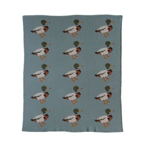 Storied Home Soft Cotton Knit Baby Blanket with Decorative Duck Print, Multicolor
