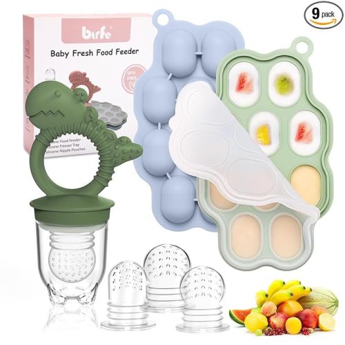 Baby Breastmilk Popsicle Molds & Fruit Feeder Pacifier, Silicone Baby Food Freezer Tray Storage Containers for Infant Teething Self Feeding