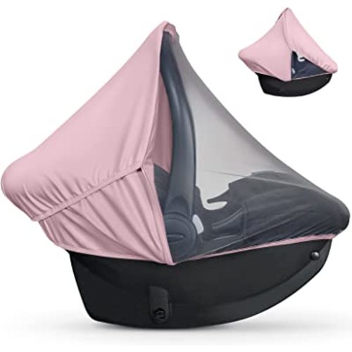 liuliuby 2-in-1 Baby Car Seat Cover for Baby Carseat Cover | Car Seat Sun Shade Cover & Mosquito Net for Infant | Baby Girl Car Seat Cover Baby | Breathable Car Seat Canopy Covers for Girls (Pink)
