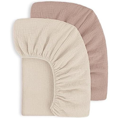 Susurration Muslin Crib Sheets 2Pack 100% Cotton 28x52inch Nursery Sheet Soft&Breathable Baby Fitted Bed Sheets for Standard Crib Mattress&Toddler Bed Mattress (Pink Peach)