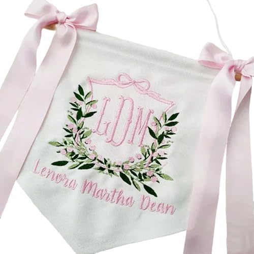 Personalized Baby Welcome Banner Baby Shower with BOWS, Custom Name Embroidery Welcome Banner Hospital Door Sign with MULTIPLE RIBBONS Baby Shower