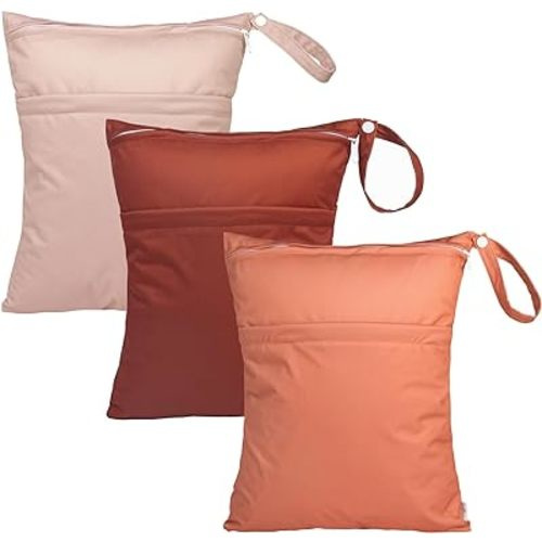 babygoal Wet Dry Bags 3 Pack for Baby Cloth Diapers, Washable Travel Bags, Beach, Pool, Gym Bag for Swimsuits & Wet Clothes with Two Pockets, Snap Handle 3LN33