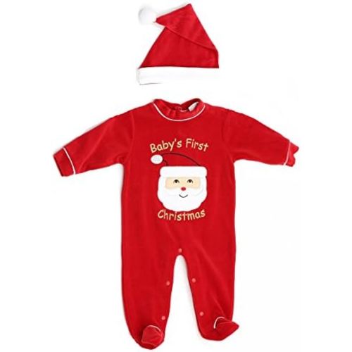 Just Love Christmas Coverall for Baby & Infant with Matching Santa Hat
