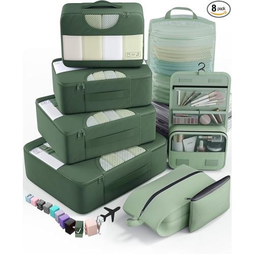 Veken 8 Set Packing Cubes for Travel Essentials, Suitcase Organizer Bags in 4 Sizes, Carry-On Luggage Accessories with Large Laundry Bag & Passport Holder, Must-Have for Airplane, Road Trip & Camping