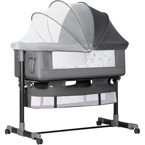Baby Bassinet, Baby Basinet Bedside Sleeper, Easy to Fold Portable Crib Side Bassinet 2024new Style Girl/boy bassinets (Dark Gray)