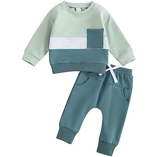 Kuriozud Toddler Baby Boy Fall Winter Clothes Long Sleeve Crewneck Pullover Sweatshirt Jogger Pants Set 2 Piece Outfit