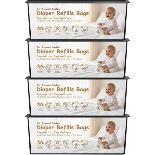 120 Bags Diaper Pail Refills Bags Compatible with Genie Easy Roll Signature & Platinum Diaper Pails,Each 30 Bags Holds Up to 1410 Newborn Diapers,7-Layer Odor-Barrier Technology (4 Pack)