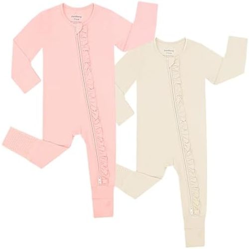 JunNeng Rayon of Bamboo Baby Sleeper with Mittens Cuffts Feet & Non-Slip Design, 2 Way Zipper Pjs Sleep'N Play Romper