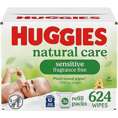 Huggies Natural Care Sensitive Baby Wipes, Hypoallergenic, 99% Purified Water, 3 Refill Packs (624 Wipes Total)