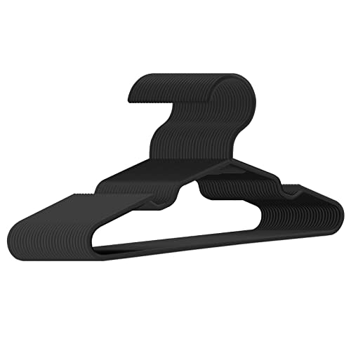 trusir Baby Hangers for Closet 100 Pack Black Plastic Kids Children's Clothes Hangers Non-Slip (Black, 100)