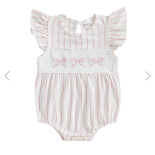 BOWTIES Striped Ruffle Romper - Hazel & Bo