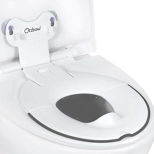 Orzbow Foldable Toddler Potty Training Seat with Suction Cups Firmly Adhere, Travel Potty Seat with Adjustable Length, Fits Most Adults Toilets, Includes Splash Guard, Easy to Clean, Ivory White