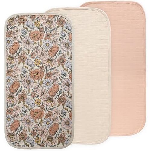 mushie Water Repellent Changing Pad Liners | Cotton (Retro Flowers Combo)