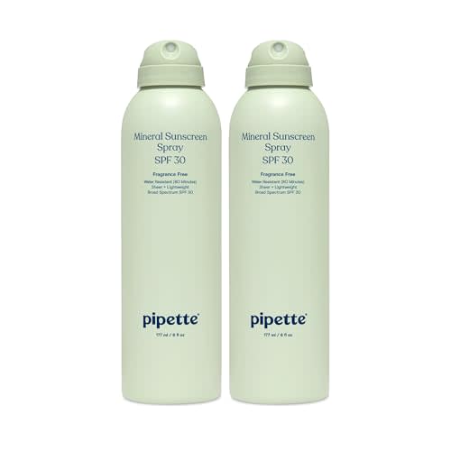 Pipette Baby Mineral Sunscreen Spray SPF 30, Broad Spectrum with Non-Nano Zinc Oxide, Water Resistant UVB/UVA Non-Toxic Sun Protection for Kids & Sensitive Skin, 6 oz (2 pack)